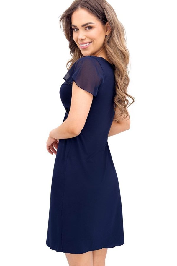 Navy Blue Nightshirt in Nightgowns, Nighties, Sleep Shirts with Spandex, Polyester and Viscose