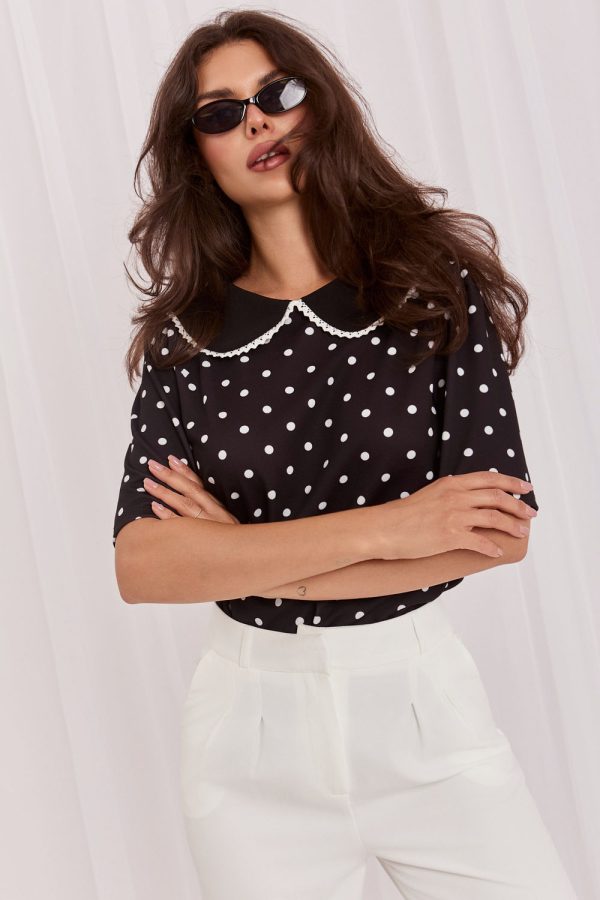 Black Blouse in Women`s Blouses, Tunics with Spandex and Polyester