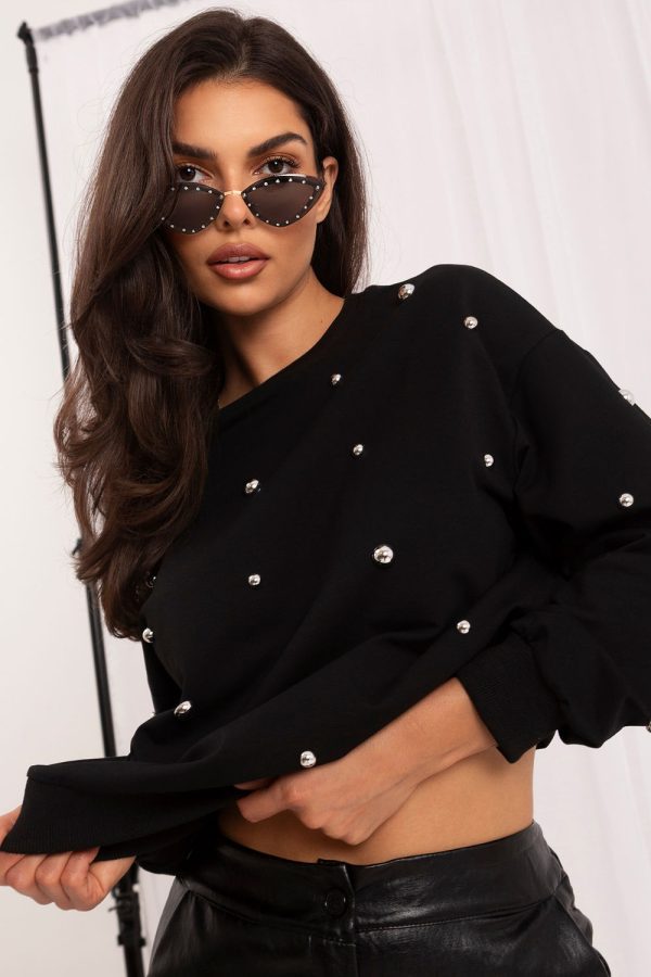 Black Sweatshirt in Sweatshirts For Women with Cotton, Spandex and Polyester