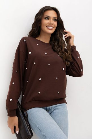 Brown Sweatshirt in Sweatshirts For Women with Cotton, Spandex and Polyester