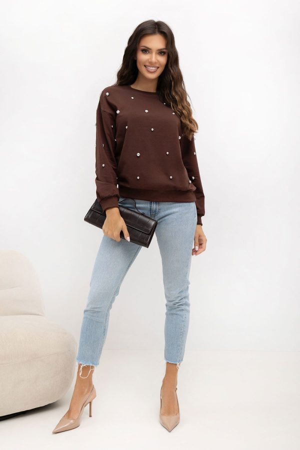 Brown Sweatshirt in Sweatshirts For Women with Cotton, Spandex and Polyester