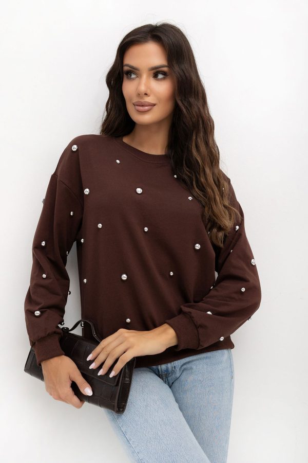 Brown Sweatshirt in Sweatshirts For Women with Cotton, Spandex and Polyester