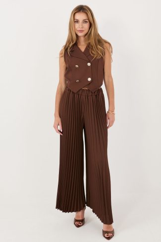 Brown Set in Pants, Trousers, Shorts with Spandex, Polyester and Viscose