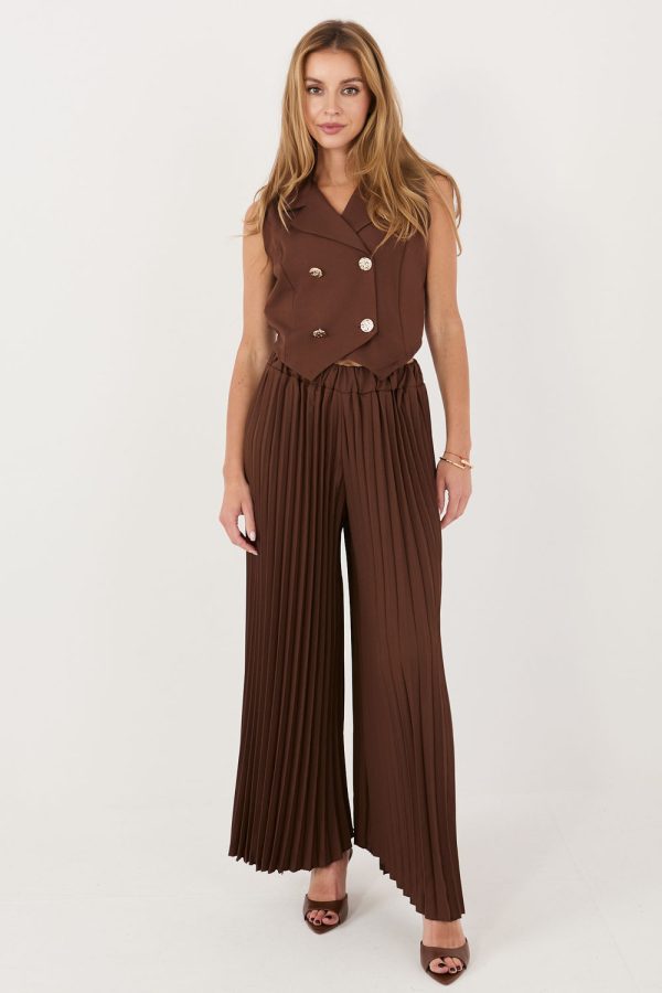 Brown Set in Pants, Trousers, Shorts with Spandex, Polyester and Viscose