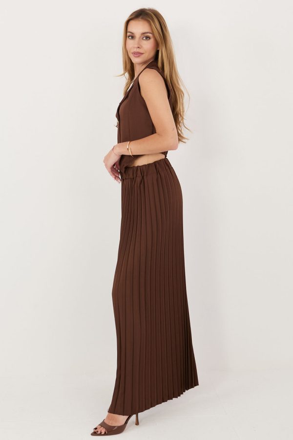 Brown Set in Pants, Trousers, Shorts with Spandex, Polyester and Viscose