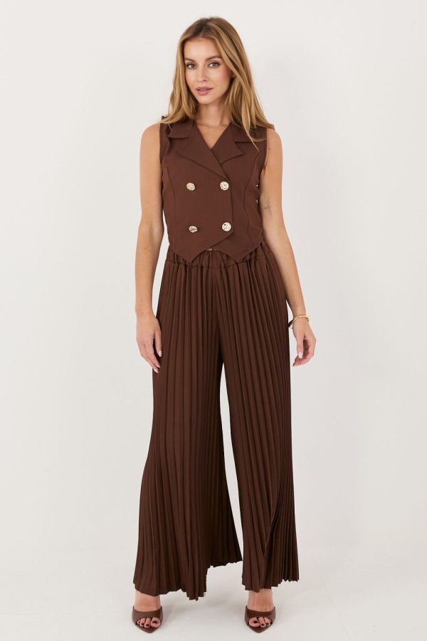Brown Set in Pants, Trousers, Shorts with Spandex, Polyester and Viscose