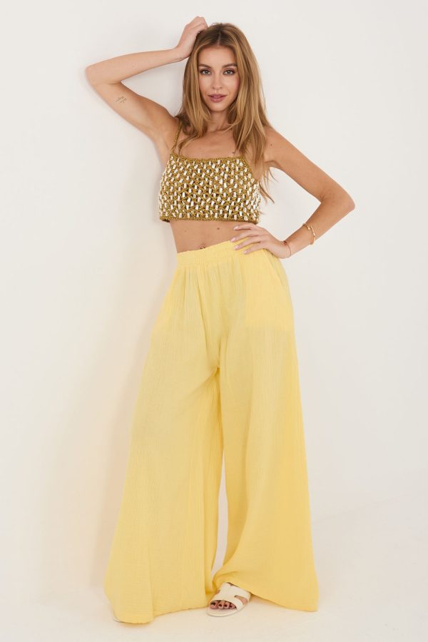 Yellow Women Trousers in Pants, Trousers, Shorts with Cotton