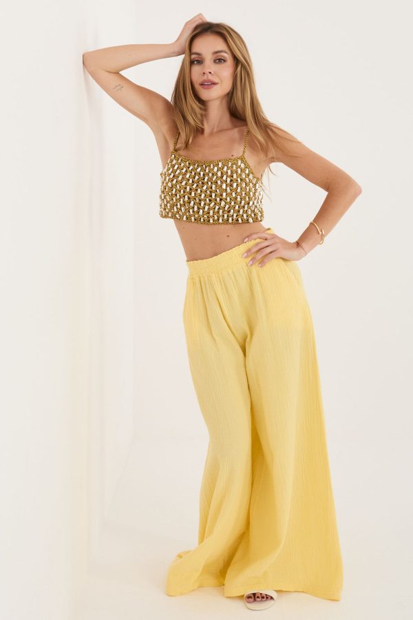 Yellow Women Trousers in Pants, Trousers, Shorts with Cotton