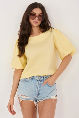 Yellow Blouse in Women`s Blouses, Tunics with Cotton and Spandex