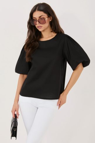 Black Blouse in Women`s Blouses, Tunics with Cotton and Spandex