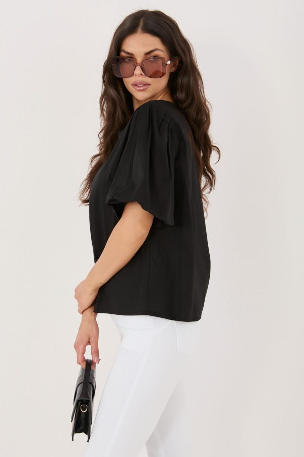Black Blouse in Women`s Blouses, Tunics with Cotton and Spandex