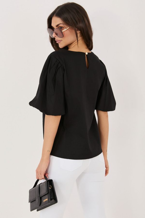 Black Blouse in Women`s Blouses, Tunics with Cotton and Spandex