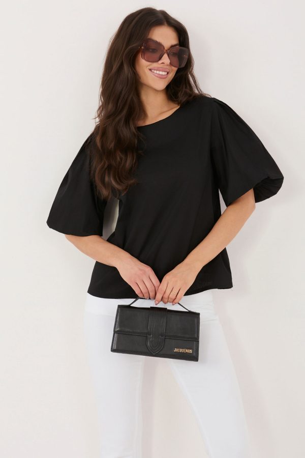 Black Blouse in Women`s Blouses, Tunics with Cotton and Spandex