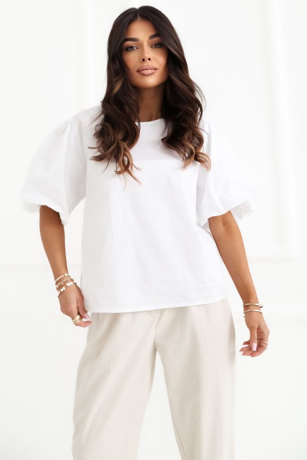 White Blouse in Women`s Blouses, Tunics with Cotton and Spandex
