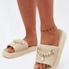 Beige Platform Sandals in Sandals & Flip-Flops For Women with Fabric, Footbed and Platform Height