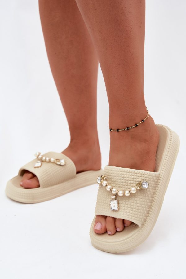 Beige Platform Sandals in Sandals & Flip-Flops For Women with Fabric, Footbed and Platform Height