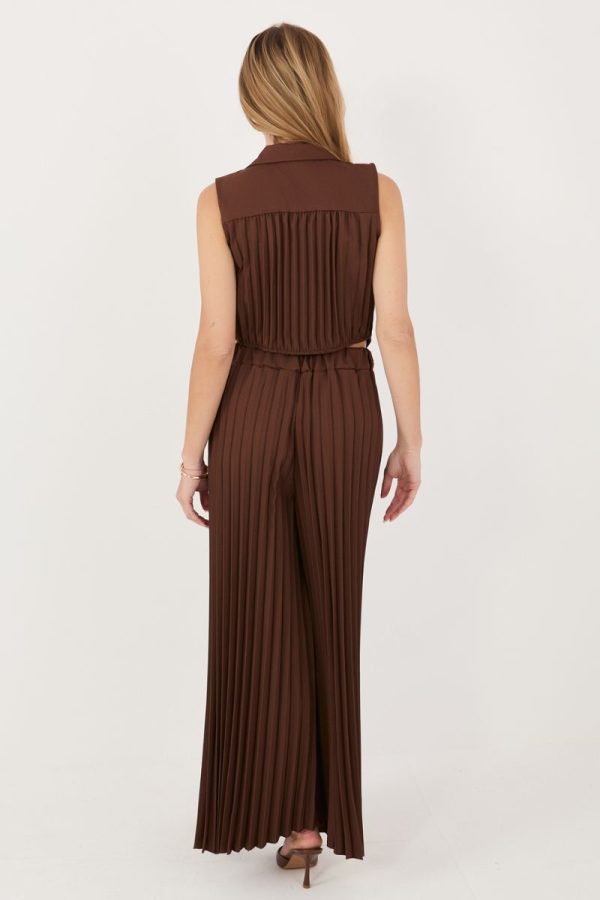 Brown Set in Pants, Trousers, Shorts with Spandex, Polyester and Viscose