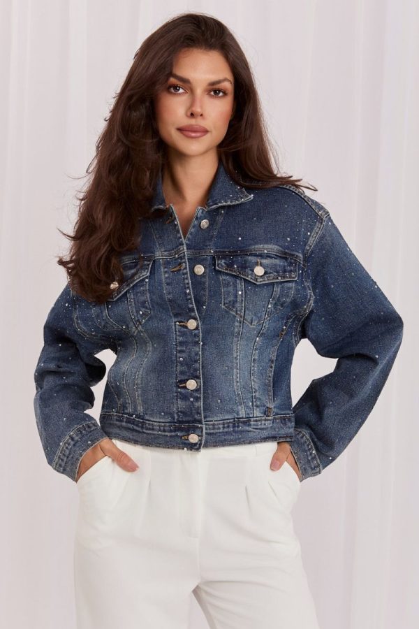 Blue Denim Jacket in Women`s Coats, Jackets with Cotton, Spandex and Polyester