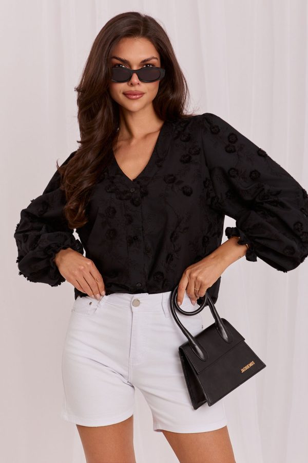 Black Long Sleeve Shirt in Shirts For Women with Cotton