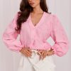 Pink Long Sleeve Shirt in Shirts For Women with Cotton