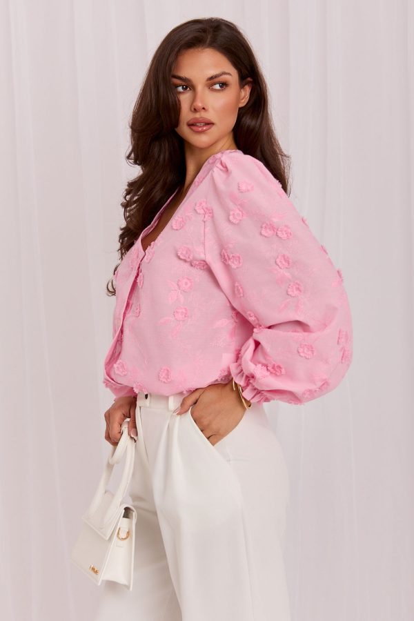 Pink Long Sleeve Shirt in Shirts For Women with Cotton