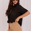 Black Short Sleeve Shirt in Shirts For Women with Cotton