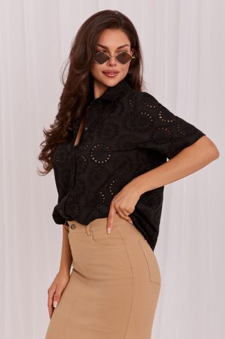 1133523.jpg Black Short Sleeve Shirt in Shirts For Women with Cotton