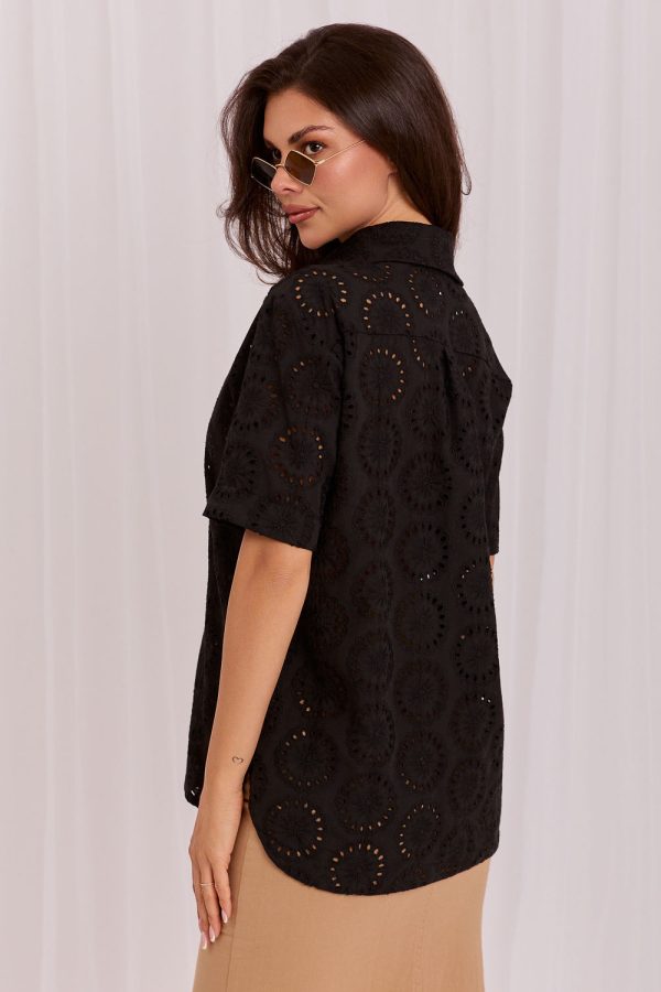 Black Short Sleeve Shirt in Shirts For Women with Cotton