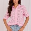 Pink Short Sleeve Shirt in Shirts For Women with Cotton