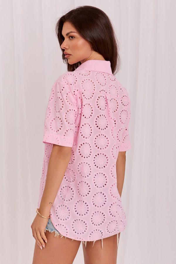 Pink Short Sleeve Shirt in Shirts For Women with Cotton