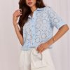 Blue Short Sleeve Shirt in Shirts For Women with Cotton