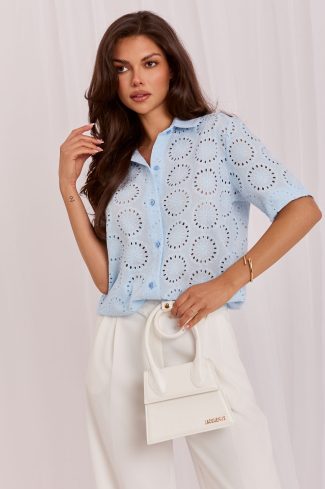1133529.jpg Blue Short Sleeve Shirt in Shirts For Women with Cotton