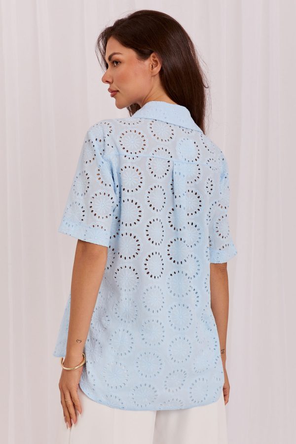 Blue Short Sleeve Shirt in Shirts For Women with Cotton