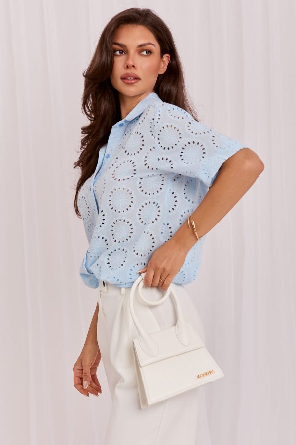Blue Short Sleeve Shirt in Shirts For Women with Cotton