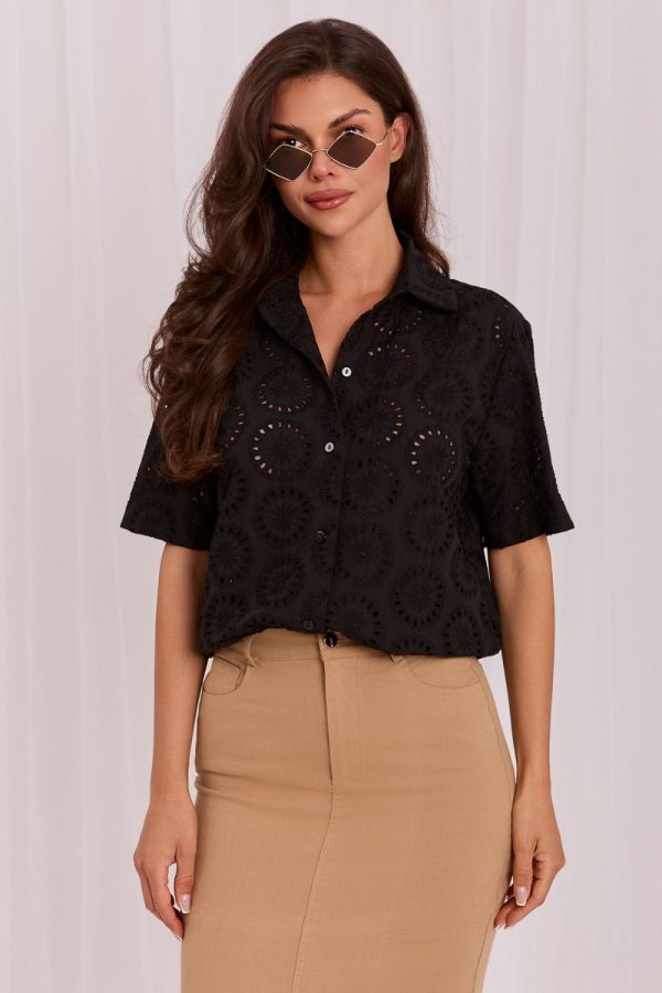 Black Short Sleeve Shirt in Shirts For Women with Cotton