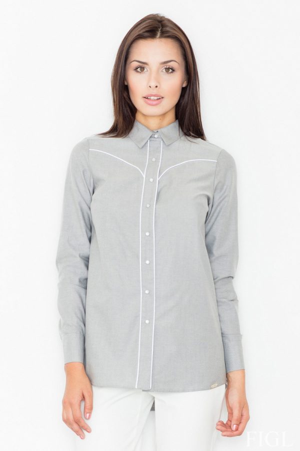 Grey Long Sleeve Shirt in Shirts For Women with
