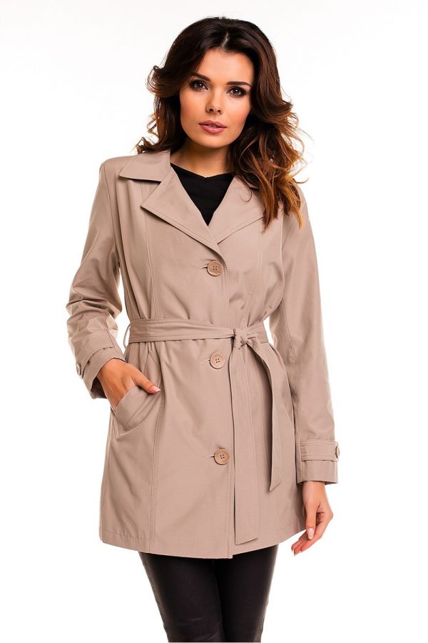 Beige Coat in Women`s Coats, Jackets with Cotton and Polyester