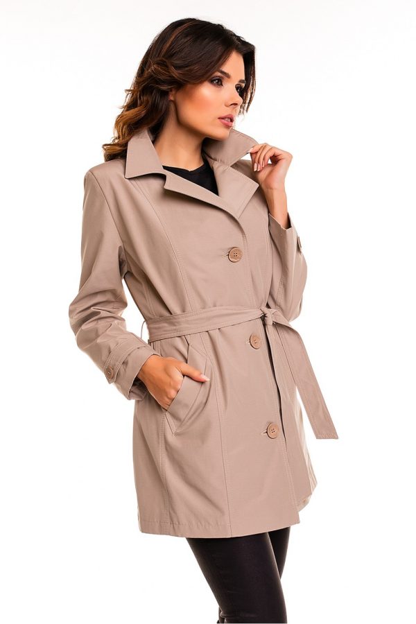 Beige Coat in Women`s Coats, Jackets with Cotton and Polyester