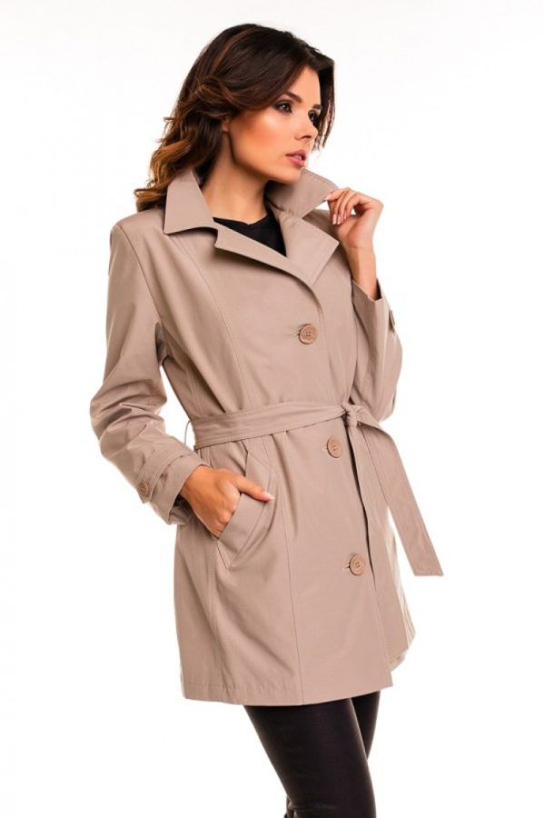 Beige Coat in Women`s Coats, Jackets with Cotton and Polyester