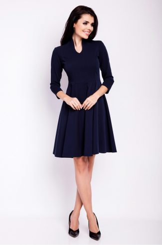 Navy Blue Daydress in Day Dresses with Spandex, Polyester and Viscose