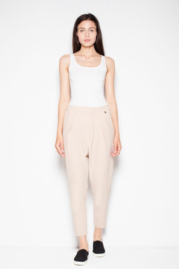 Beige Women Trousers in Casual Pants For Women with Spandex, Polyester and Viscose