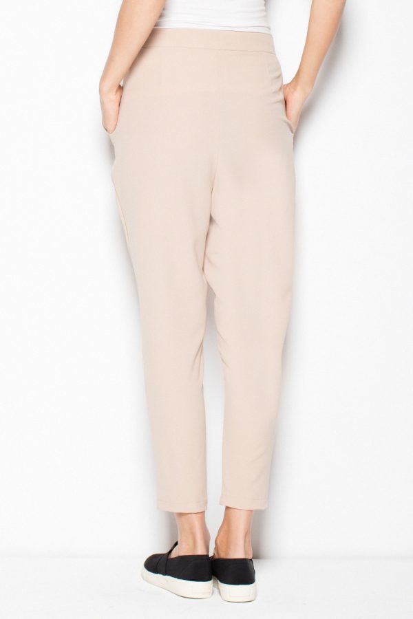 Beige Women Trousers in Casual Pants For Women with Spandex, Polyester and Viscose