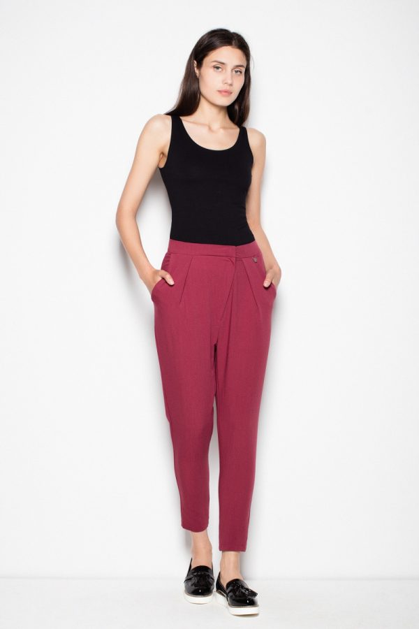 Red Women Trousers in Casual Pants For Women with Spandex, Polyester and Viscose