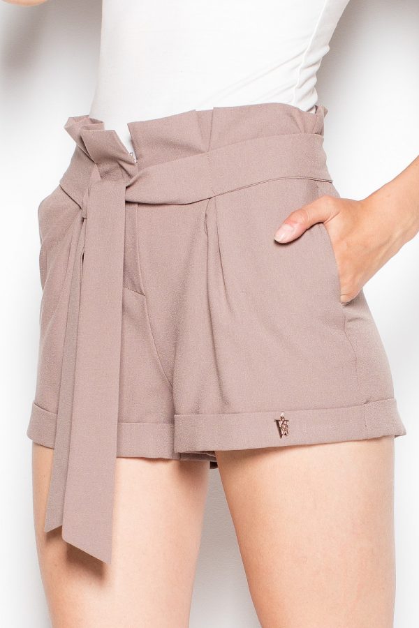 Beige Shorts in Shorts For Women, Crop Pants with Spandex, Polyester and Viscose