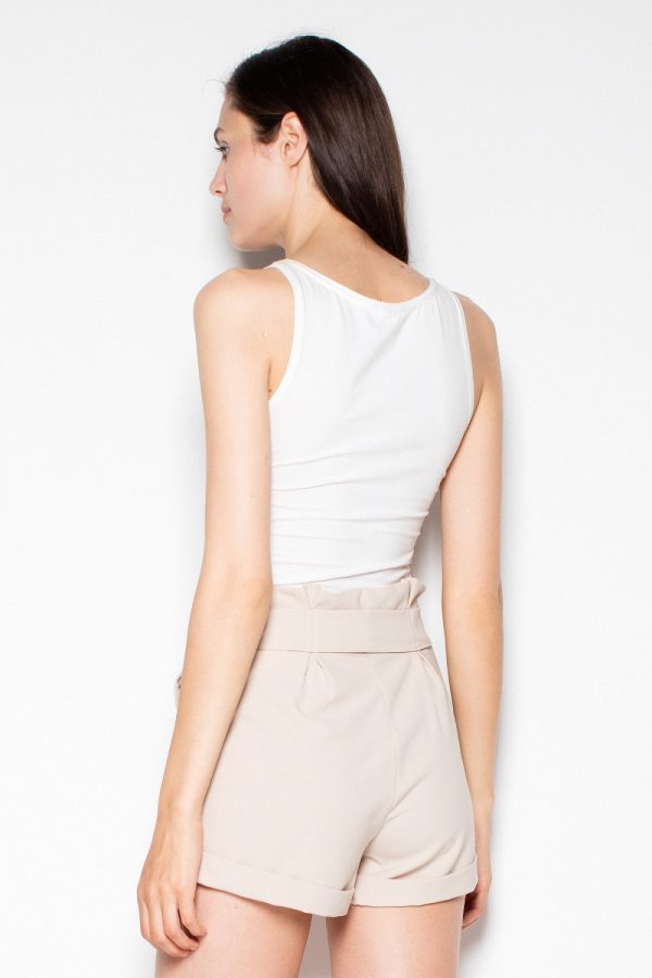 Beige Shorts in Shorts For Women, Crop Pants with Spandex, Polyester and Viscose