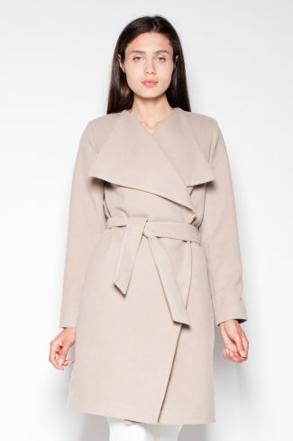 Beige Coat in Women`s Coats, Jackets with Polyester and Viscose