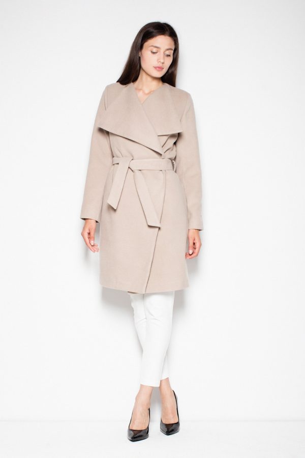 Beige Coat in Women`s Coats, Jackets with Polyester and Viscose