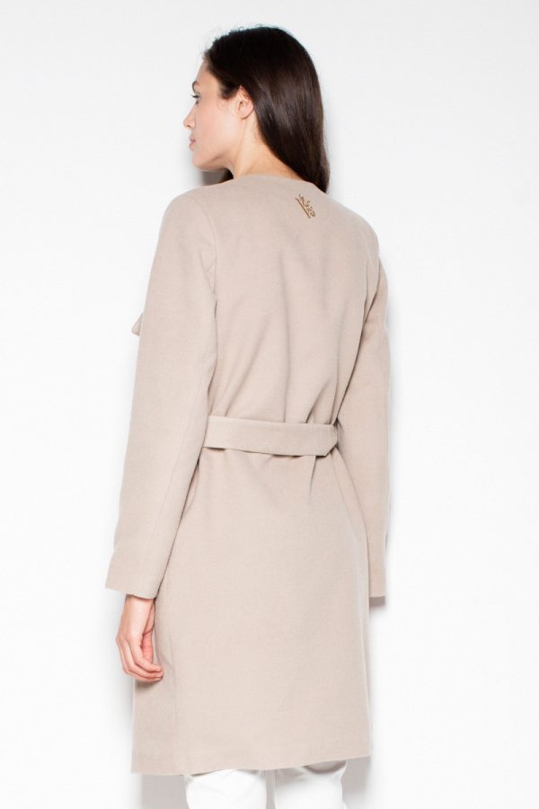 Beige Coat in Women`s Coats, Jackets with Polyester and Viscose
