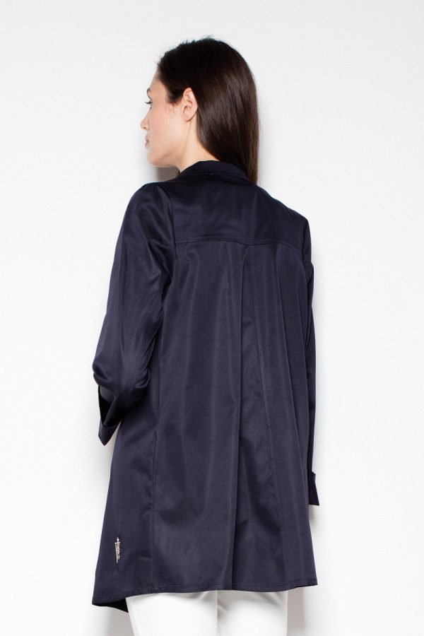 Navy Blue Coat in Women`s Coats, Jackets with Spandex and Polyester