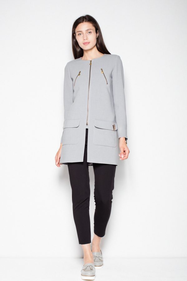 Grey Coat in Women`s Coats, Jackets with Spandex, Polyester and Viscose